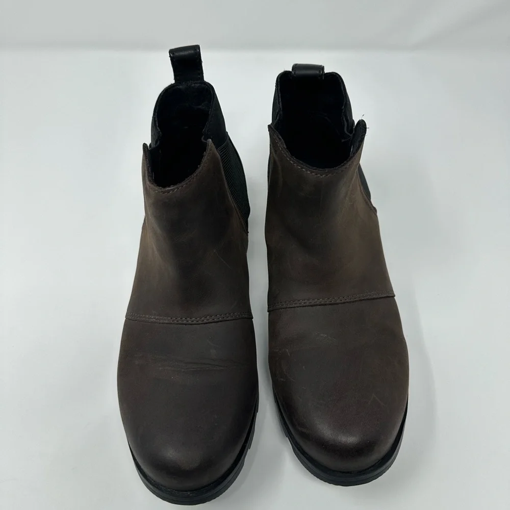 Sorel Womens Size 7 .5 Emelie Chelsea Boots Quarry Black Leather Waterproof Shoe - Picture 9 of 12